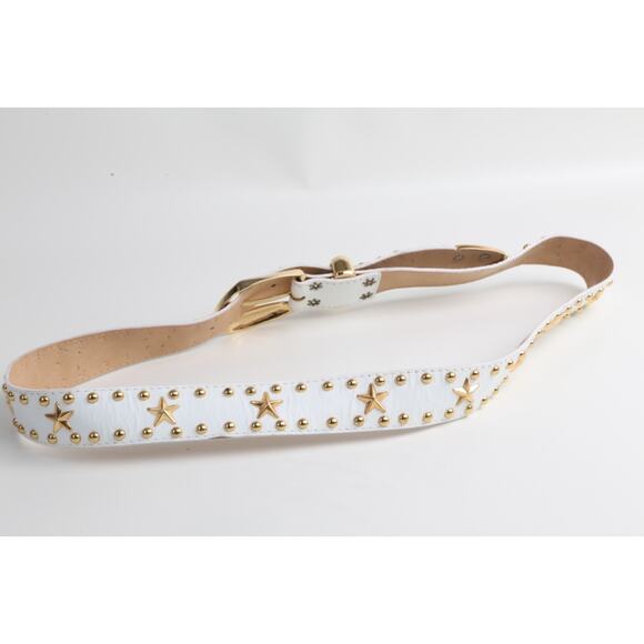 Vintage White Leather Gold-Tone Star Studded Adjustable Waist Belt Size S main image 13